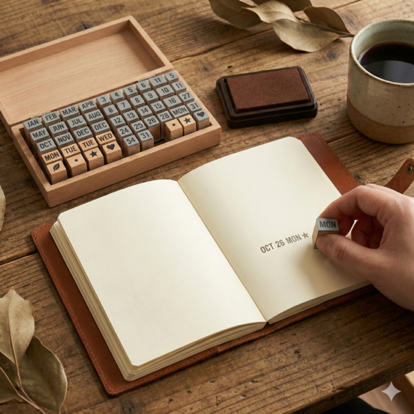 Zestaw Stempli Drewnianych "Days & Numbers" – w pudełku