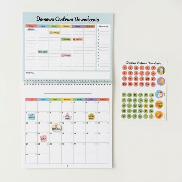 Kalendarz Rodzinny Planer "Domowe Centrum Dowodzenia" – 5 Kolumn + Naklejki